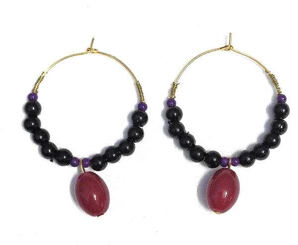 NIBRAS Black Round Acrylic Beads Golden Hoop Earrings - B09JFV5XGL, 7 gm, 4mm x 6mm x 1mm